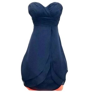 Bill Levkoff Strapless Dress Navy Blue Women's Size 0 Layered Sweetheart